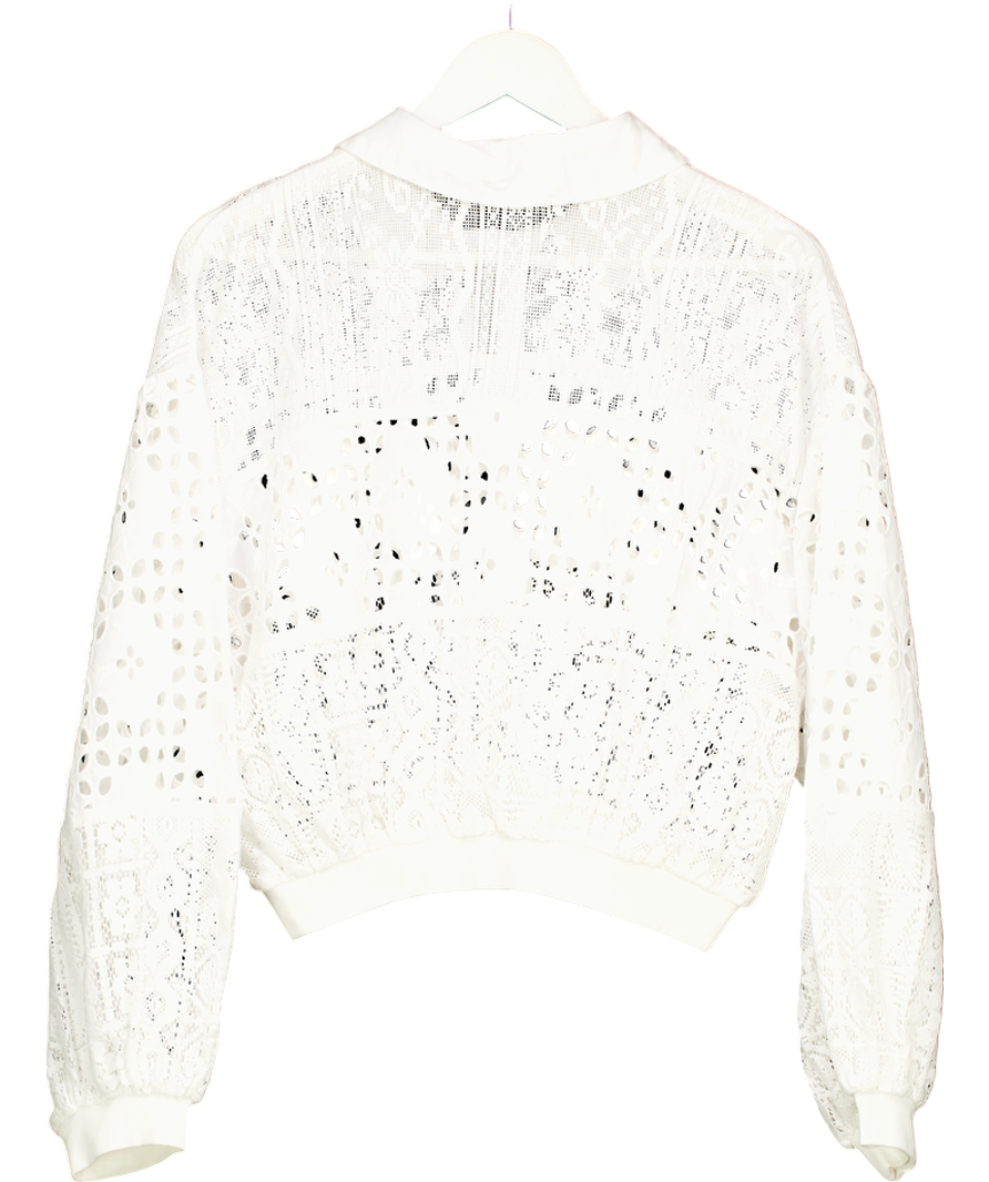 Anthropologie White Cutwork Bubble Sleeve Shirt UK S