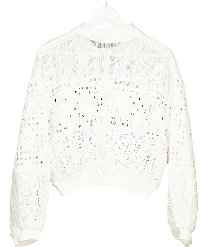 Anthropologie White Cutwork Bubble Sleeve Shirt UK S