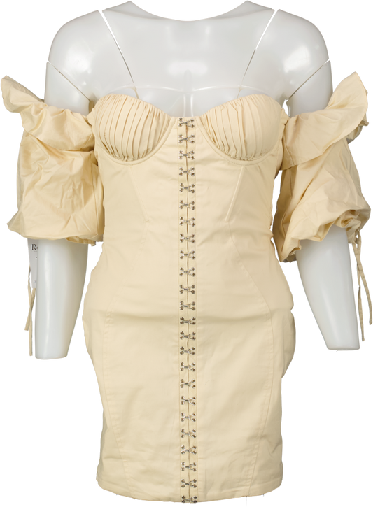 PrettyLittleThing Cream Hook And Eye Corset Bodycon Dress UK 6