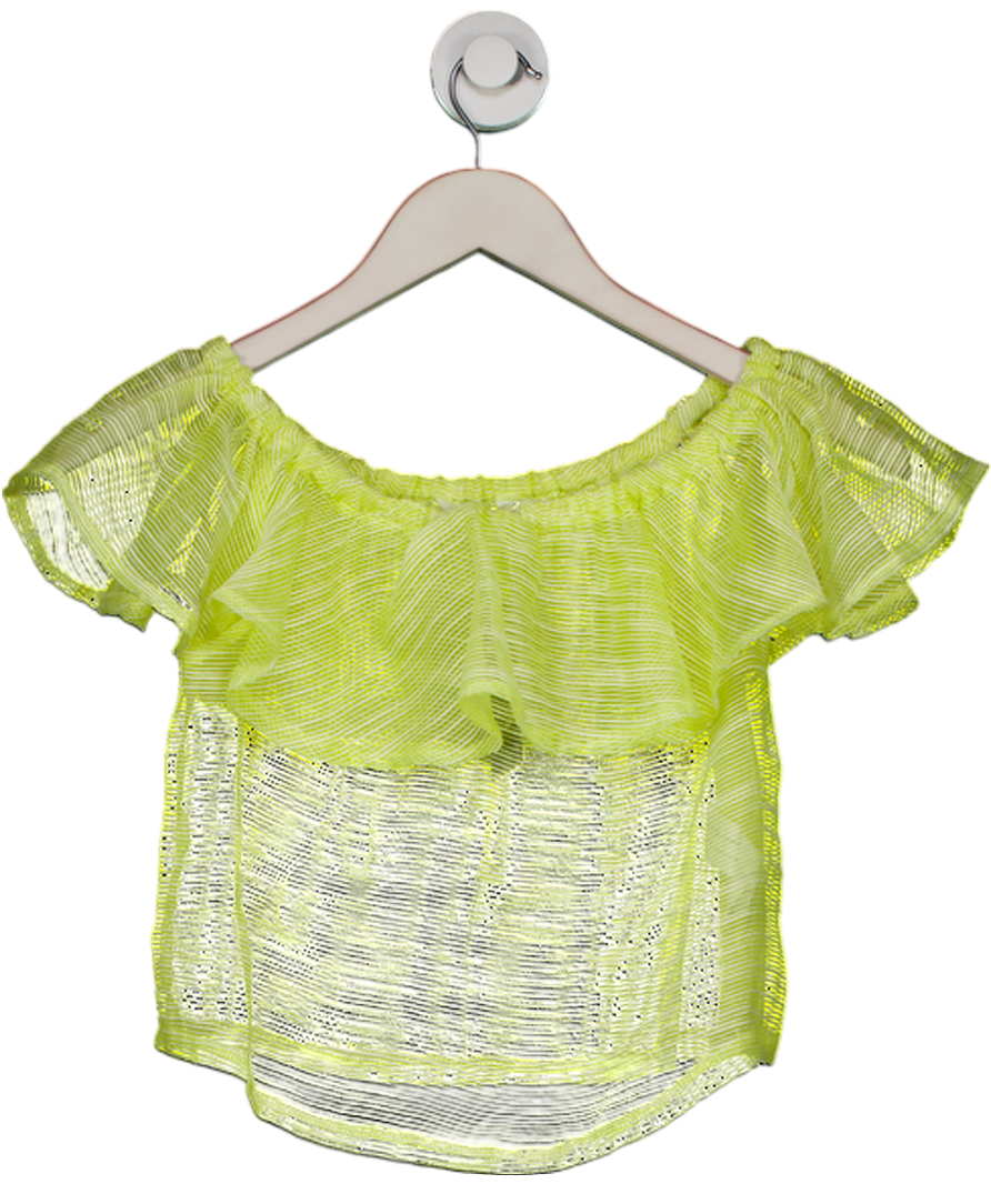 Lefties Yellow Mesh Ruffle Off-shoulder Crop Top UK S