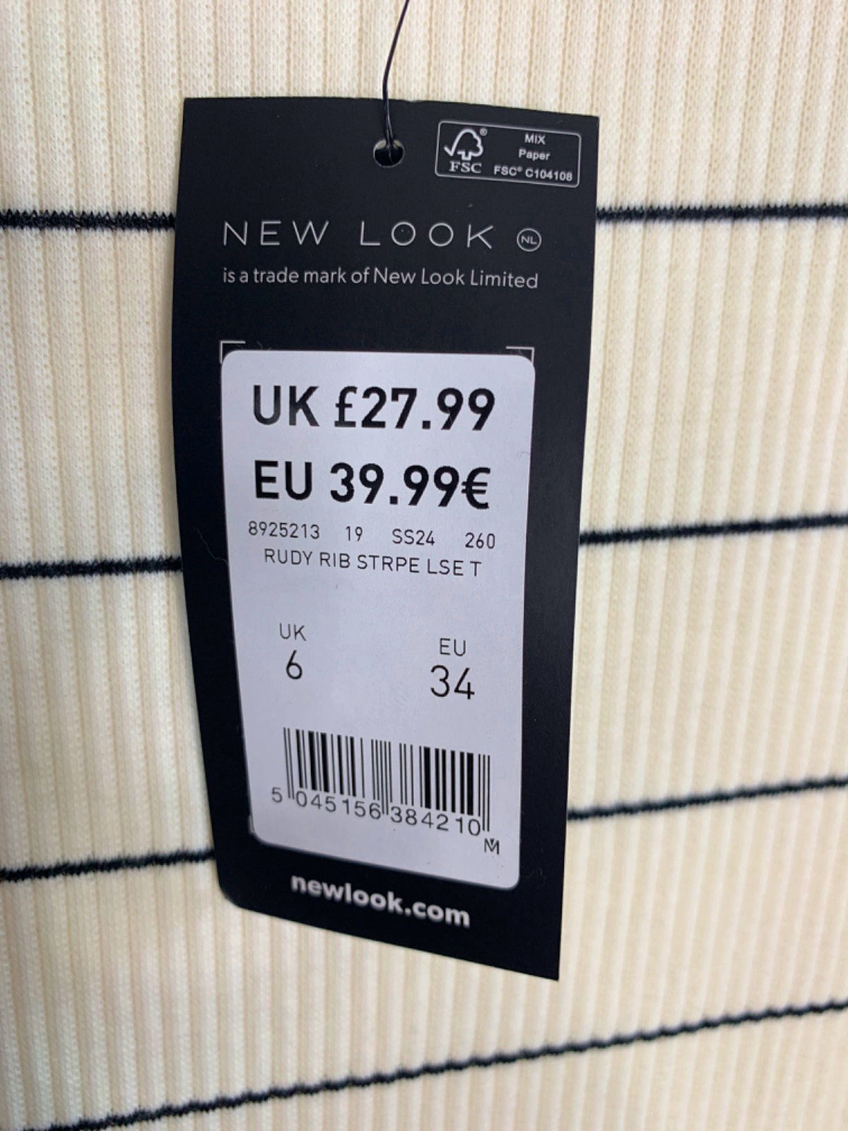 New Look Beige Striped Ribbed Midi Dress UK 6 (EU 34, US 2)