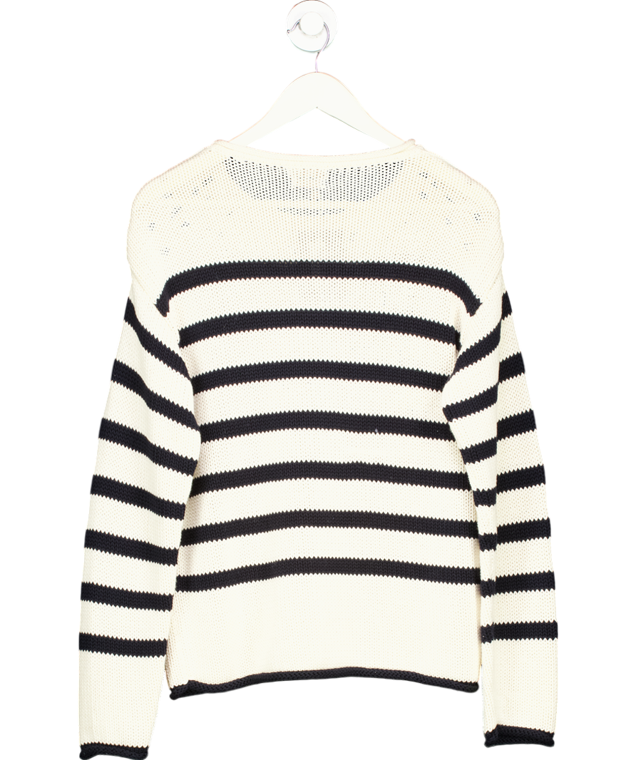 Massimo Dutti Cream Striped Knit Sweater With Interwoven Shoulders UK XS