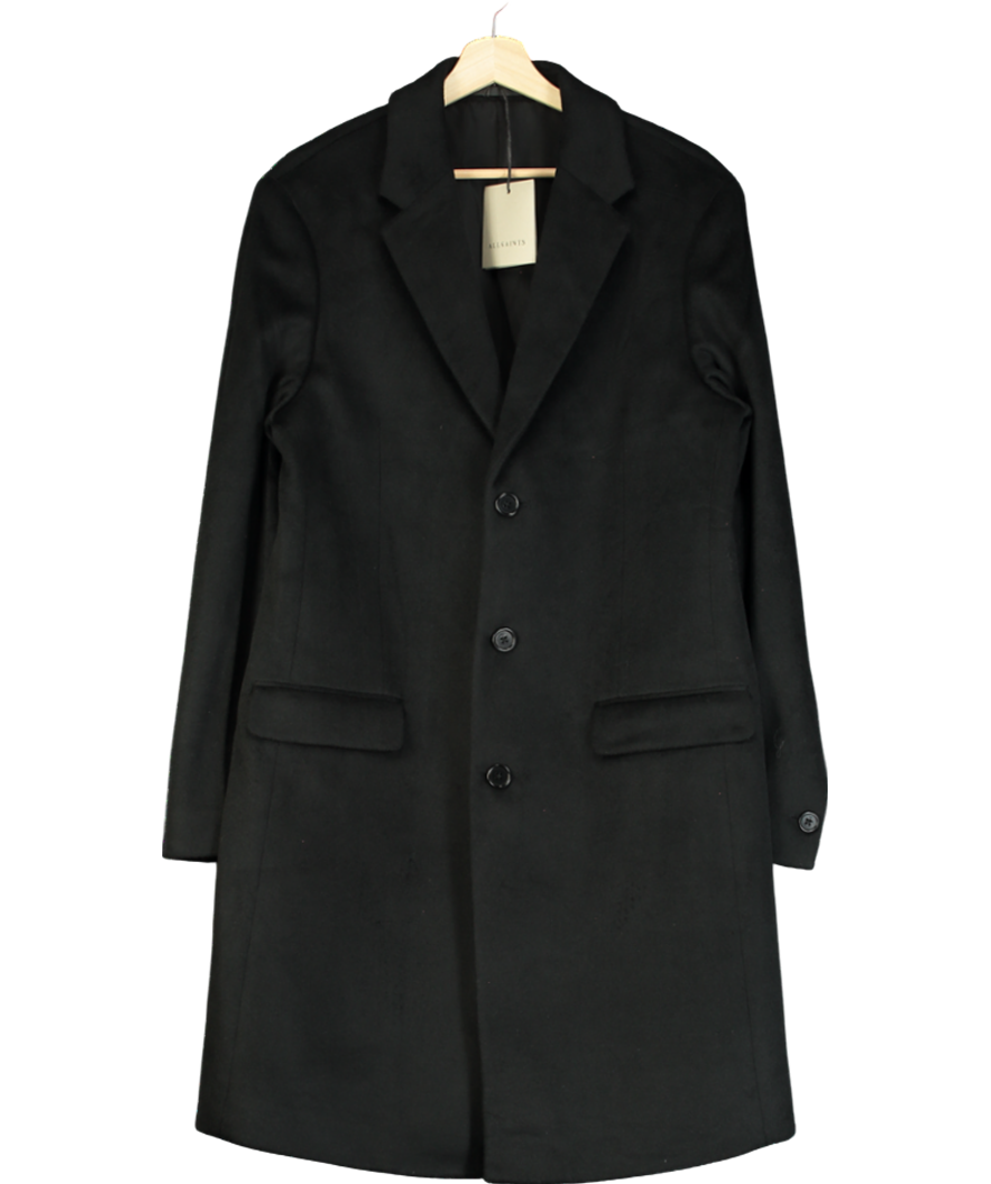 All Saints Black Hal Single Breasted Wool Blend Coat UK M