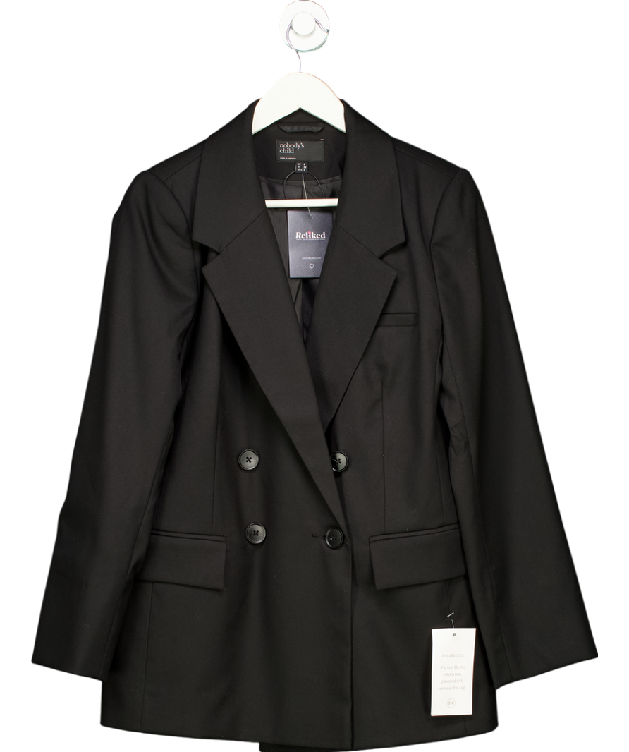 Nobody's Child Black Double Breasted Wool Blend Blazer UK 8