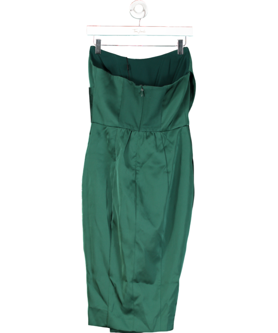Lavish Alice Green Pleated Satin Strapless Midi Dress UK 10