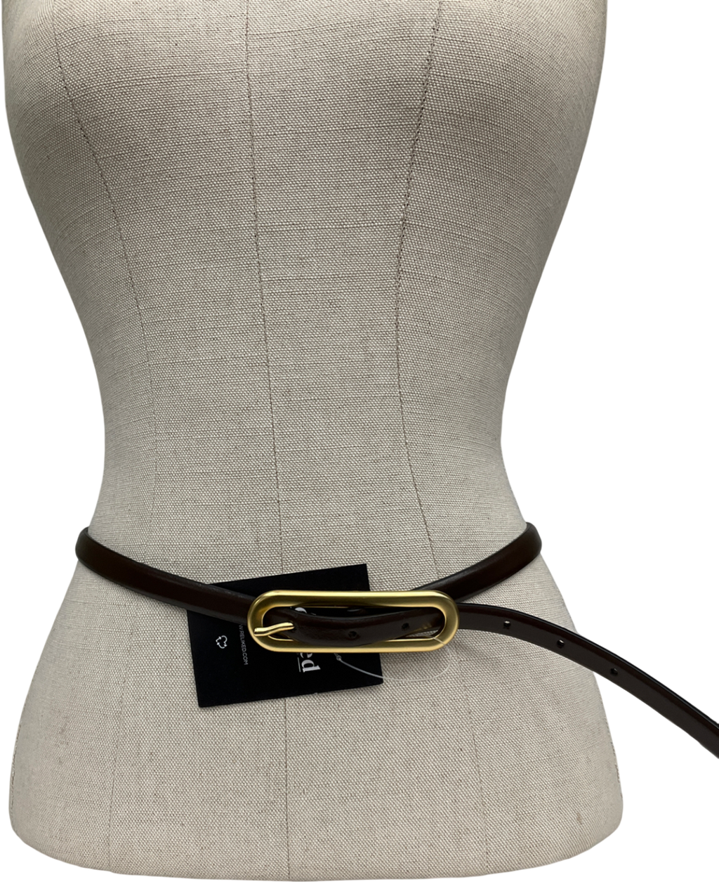 REISS Brown Chaya Thin Leather Elongated Buckle Belt In Chocolate UK S