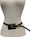 REISS Brown Chaya Thin Leather Elongated Buckle Belt In Chocolate UK S