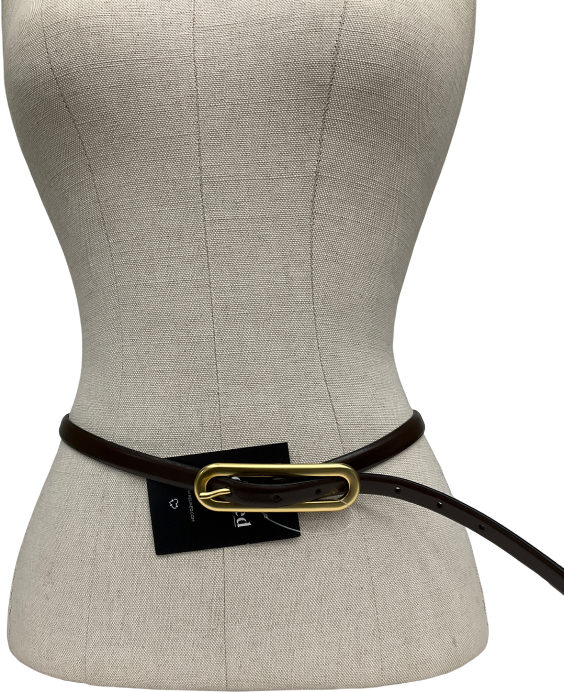 REISS Brown Chaya Thin Leather Elongated Buckle Belt In Chocolate UK S