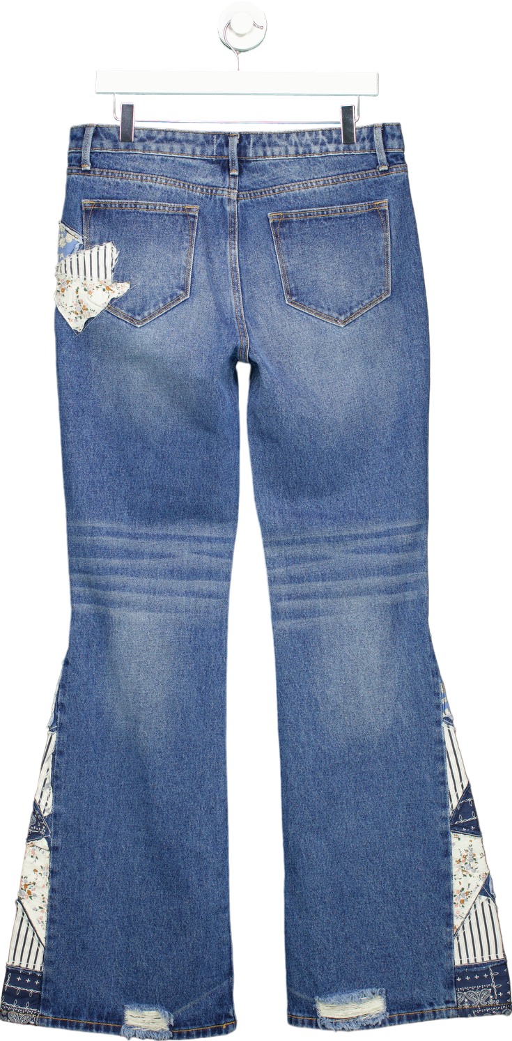 Driftwood Blue Patchwork Flare Jeans UK W28 L34