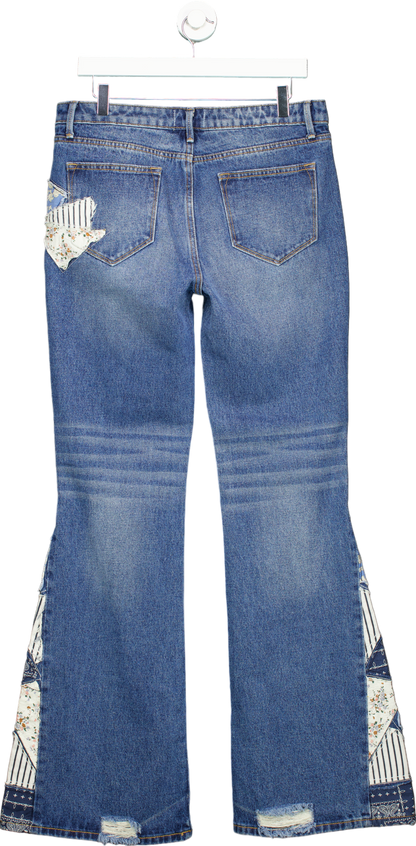 Driftwood Blue Patchwork Flare Jeans UK W28 L34