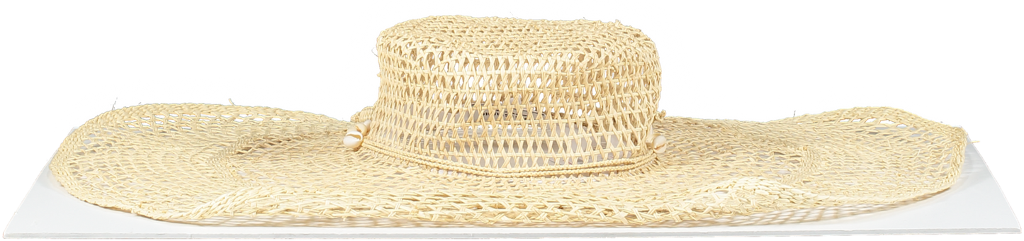 sensi studio Beige Natural Straw Open Weave Sun Hat With Shell Details One Size