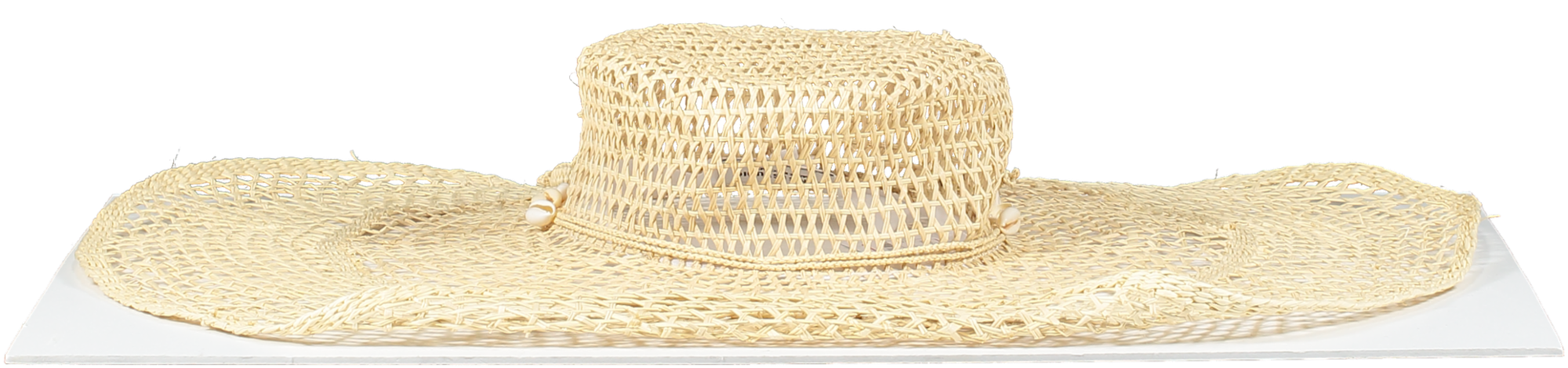 sensi studio Beige Natural Straw Open Weave Sun Hat With Shell Details One Size