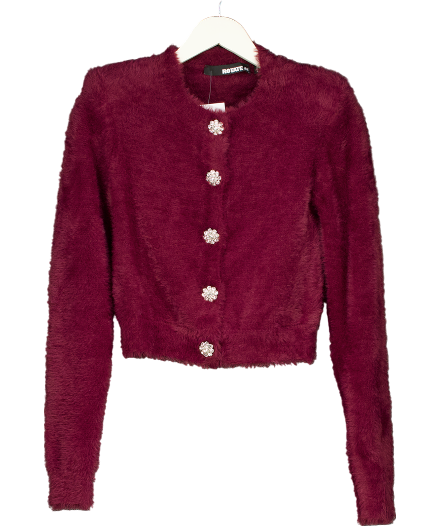 H&M Red Bijoux Button Fluffy Knit Cardigan UK XS