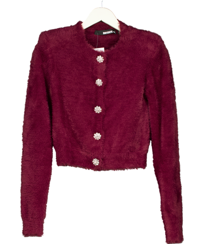 H&M Red Bijoux Button Fluffy Knit Cardigan UK XS