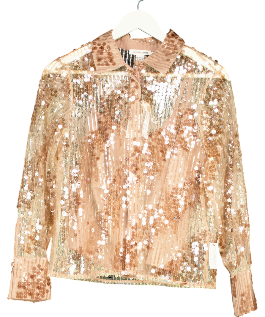 Monsoon Gwen Sheer Sequin Shirt Pink UK 8