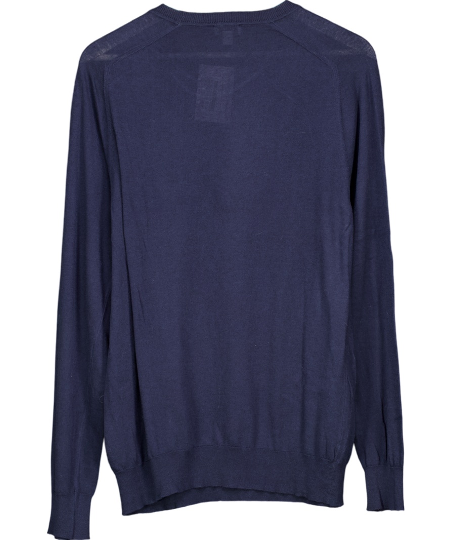 Sunspel Blue Sea Island Cashmere Blend Crew Neck Jumper UK M