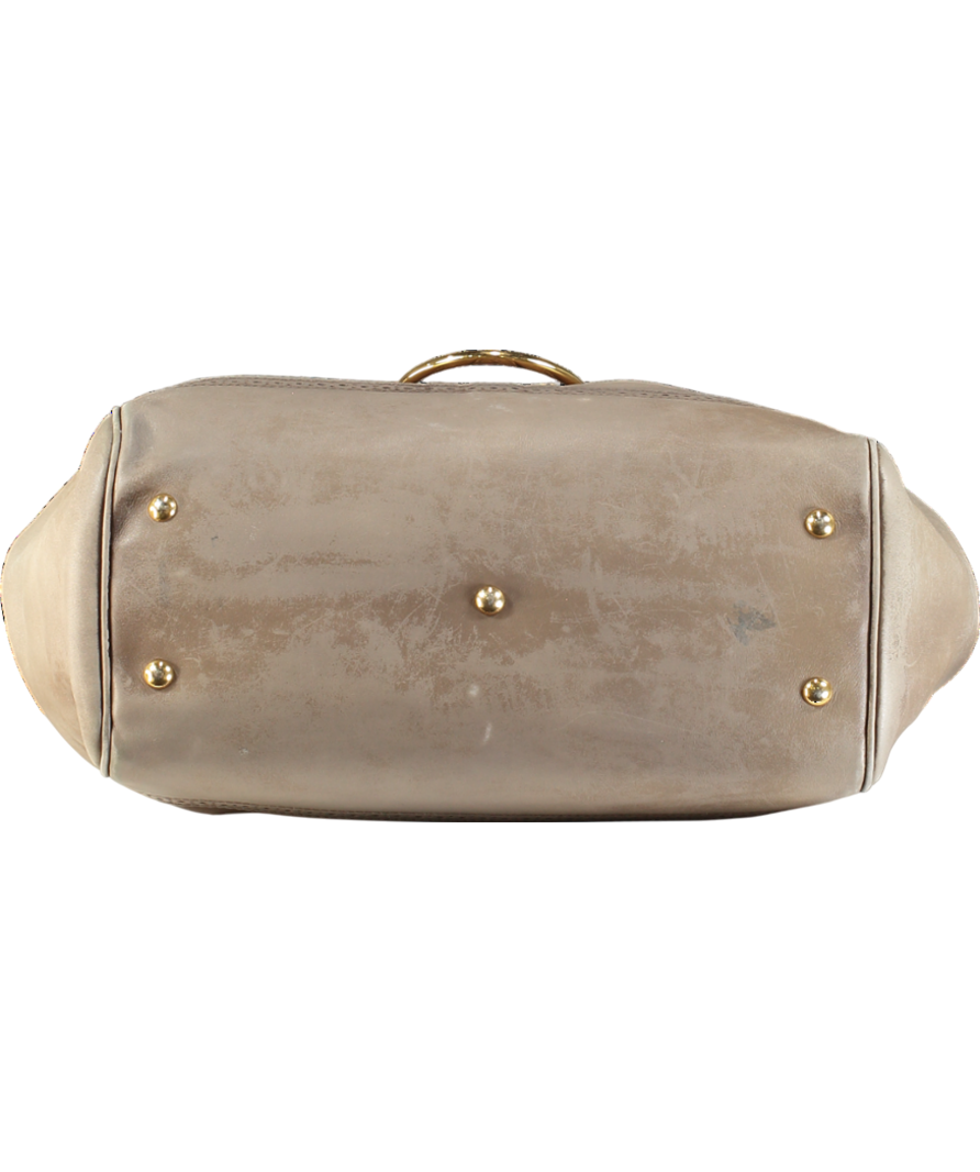 GUCCI Taupe Leather Duilio Brogue Satchel Handbag