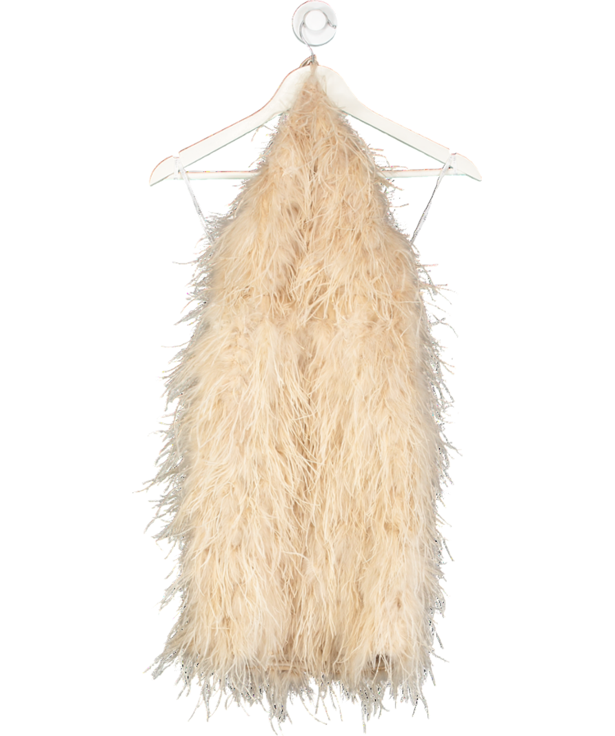 Club L Nude Power Up Feather Halter Neck Mini Dress UK 6