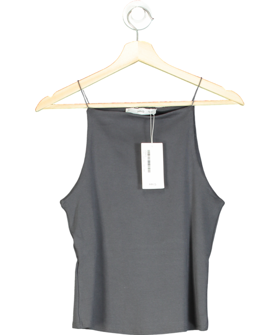 MANGO Grey Fitted Halter-neck Top UK M