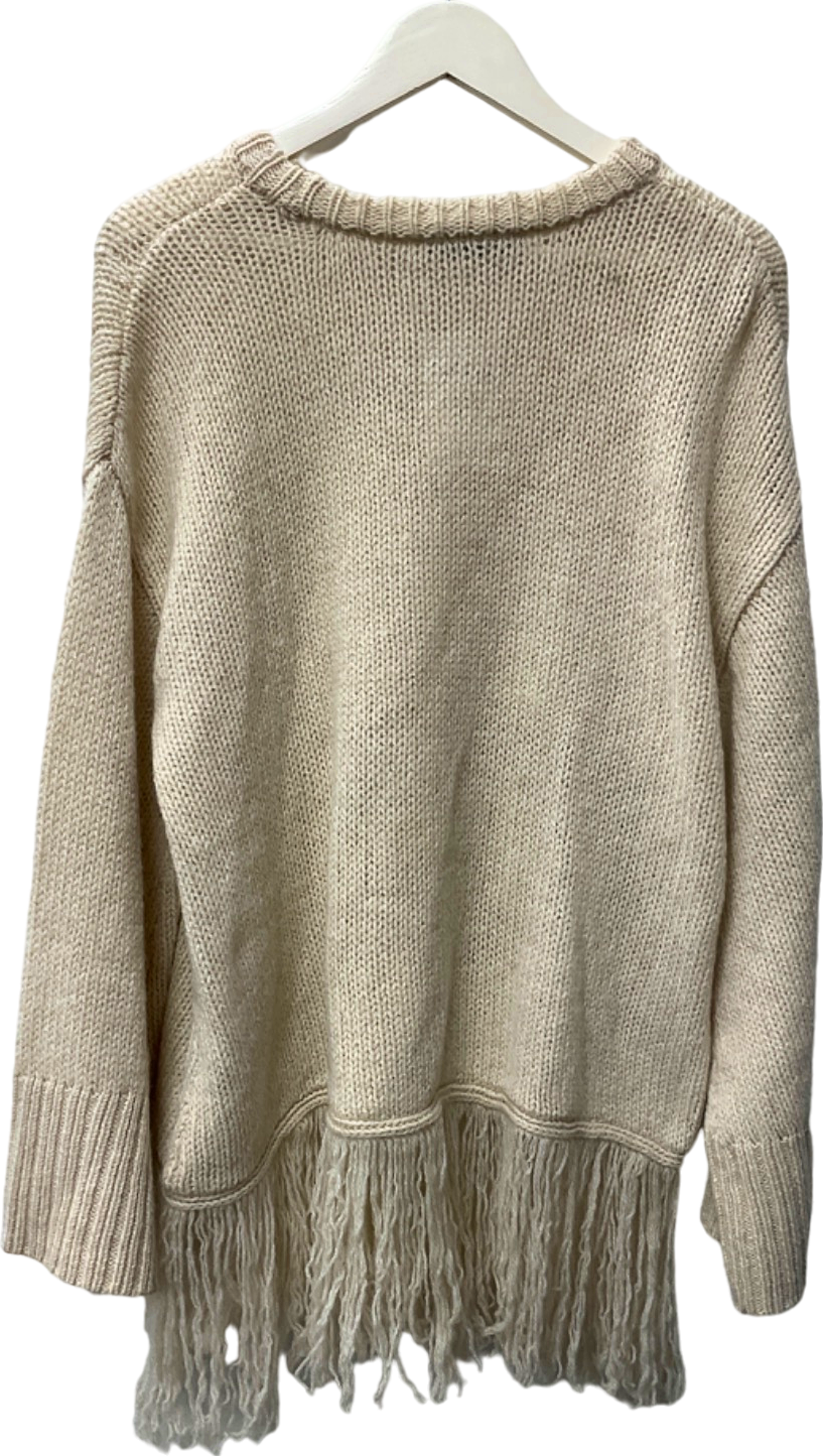 Zara Beige Fringed Knit Jumper UK M