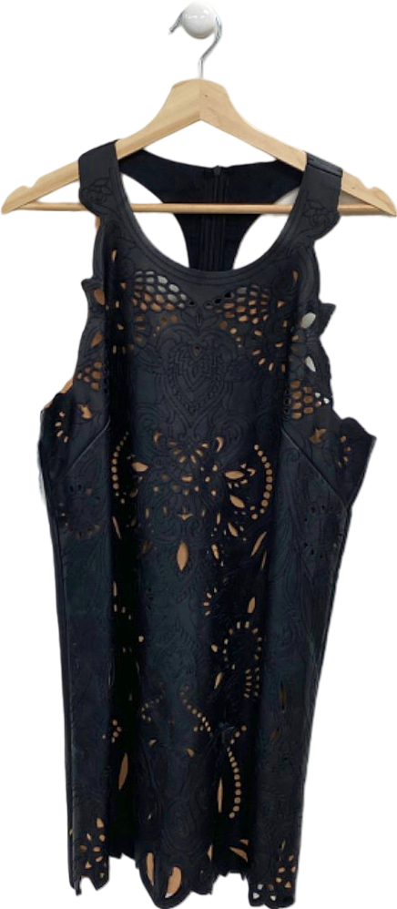 Anthropologie Black Sleeveless Laser Cut faux leather Dress Medium