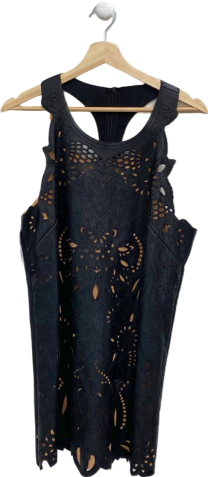 Anthropologie Black Sleeveless Laser Cut faux leather Dress Medium