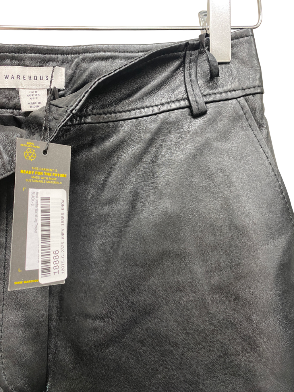 Warehouse Black Real Leather Barrel Trousers UK 6