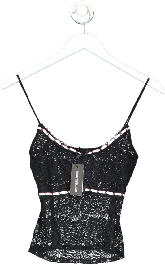 PrettyLittleThing Black Lace Ribbon Trim Cami Uk 8 & Maxi Skirt UK 10