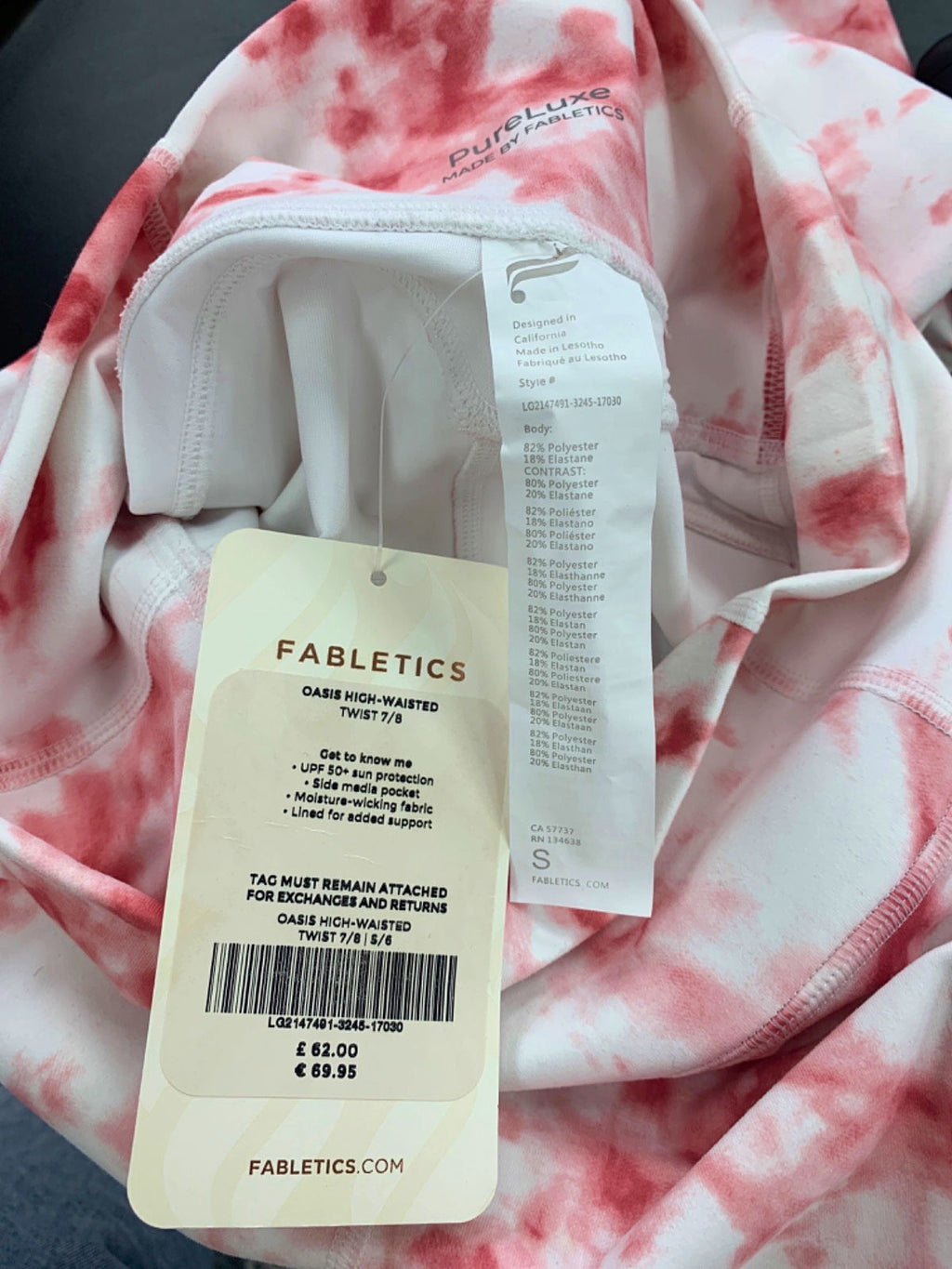 FABLETICS Pink Tie-Dye Oasis High-Waisted Twist Legging UK S