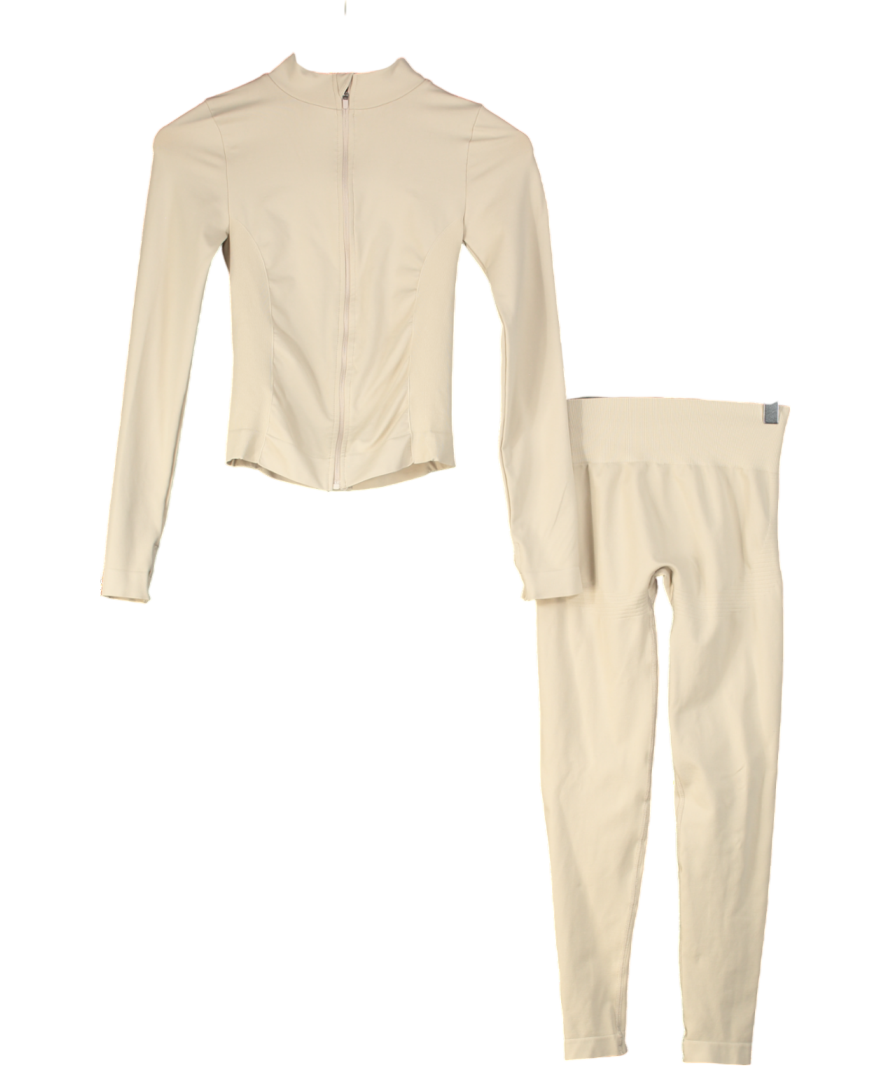 T/ALA Beige 2-piece Activewear Leggings And Zip Top Set UK S