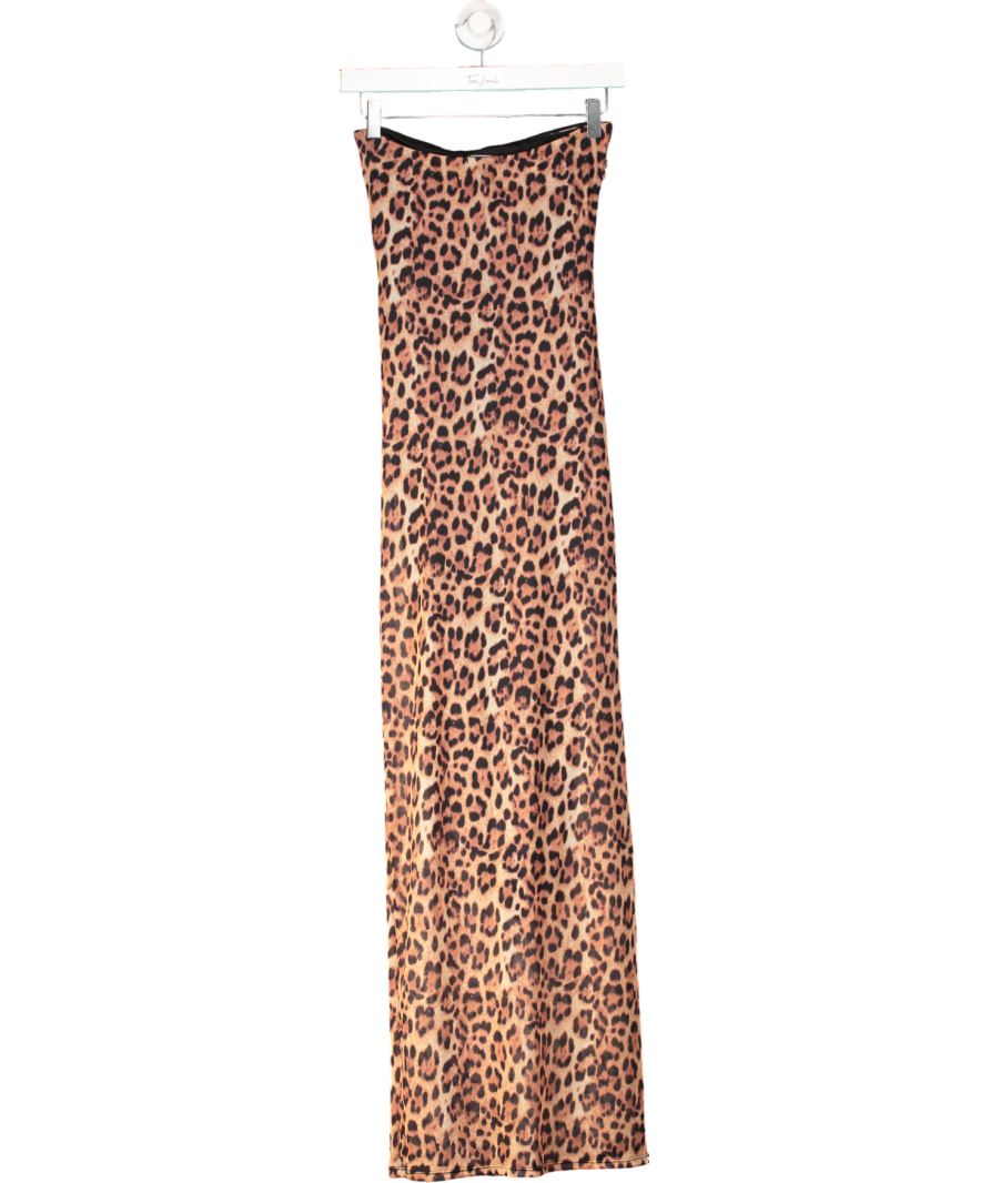 South Beach Brown Printed Mesh Strapless Maxi Dress UK 8