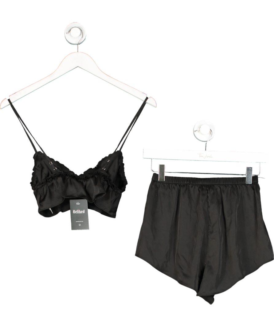Oh Polly Black Satin Cami And Shorts Pyjama Set UK 6