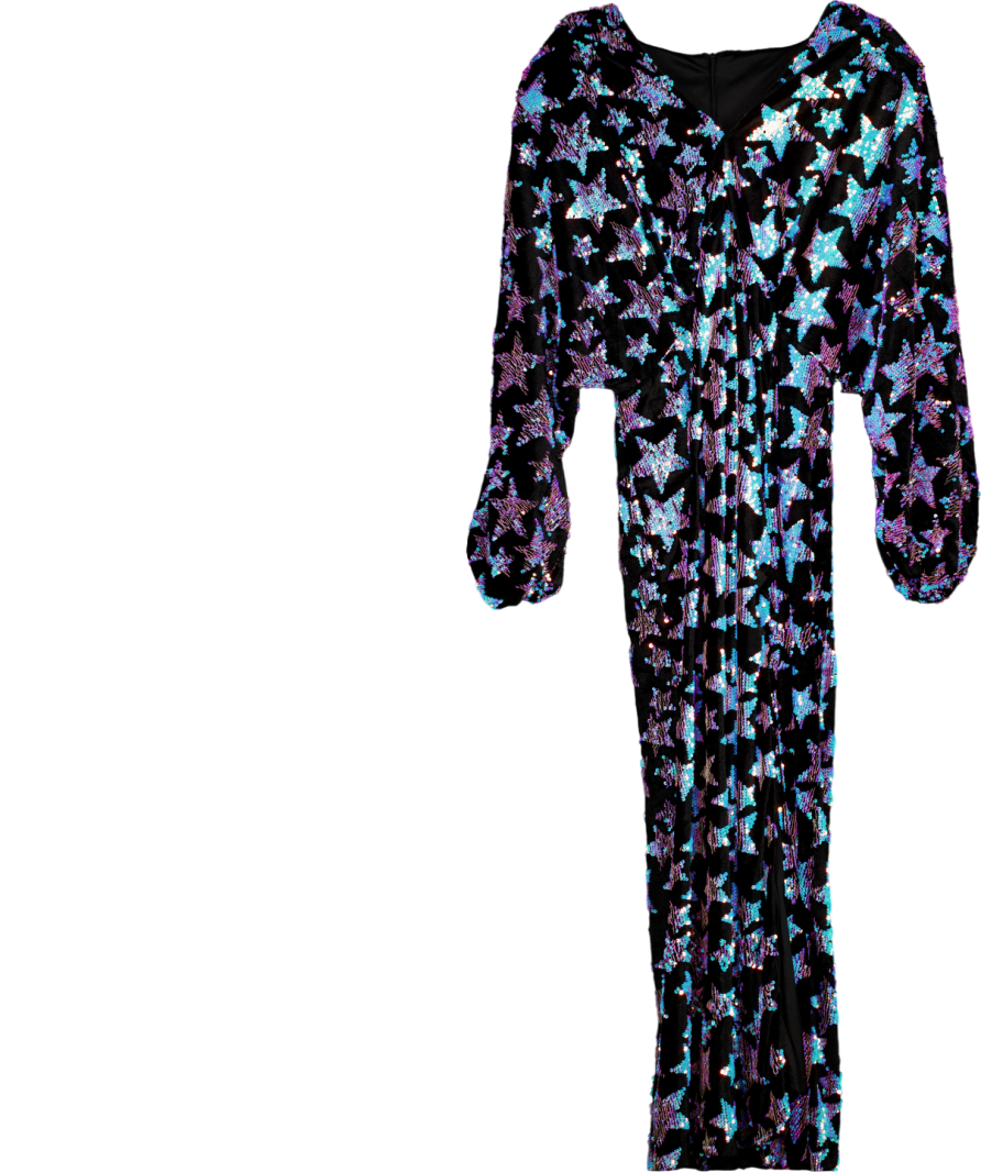 boohoo Black Plus Star Sequin Detail Split Leg Maxi Dress UK 26