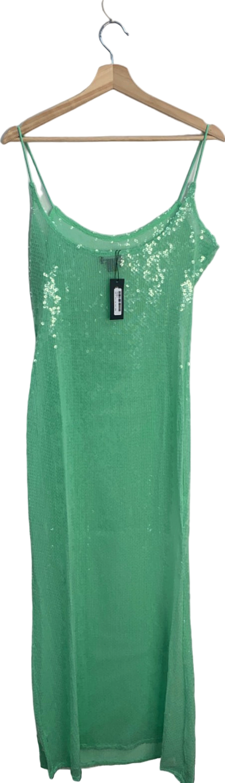 PrettyLittleThing Pale Lime Sequin Square Neck Fishtail Maxi Dress Size 12
