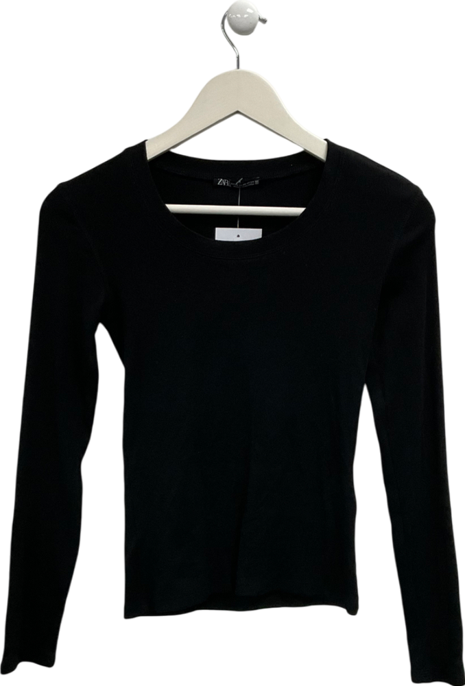 ZARA Black Long Sleeve Round Neck Top UK XS