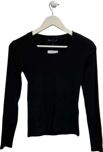 ZARA Black Long Sleeve Round Neck Top UK XS