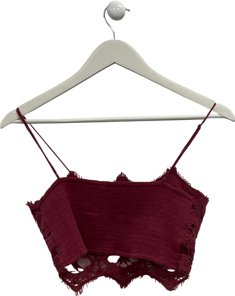 Free People Athena crochet lace scalloped Bralette In Wine UK M