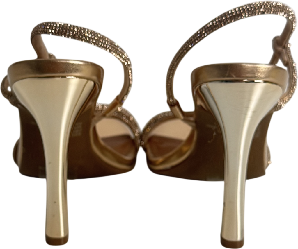 River Island Metallic Rose Gold Diamante Strappy Heeled Sandals UK 3 EU 36 👠