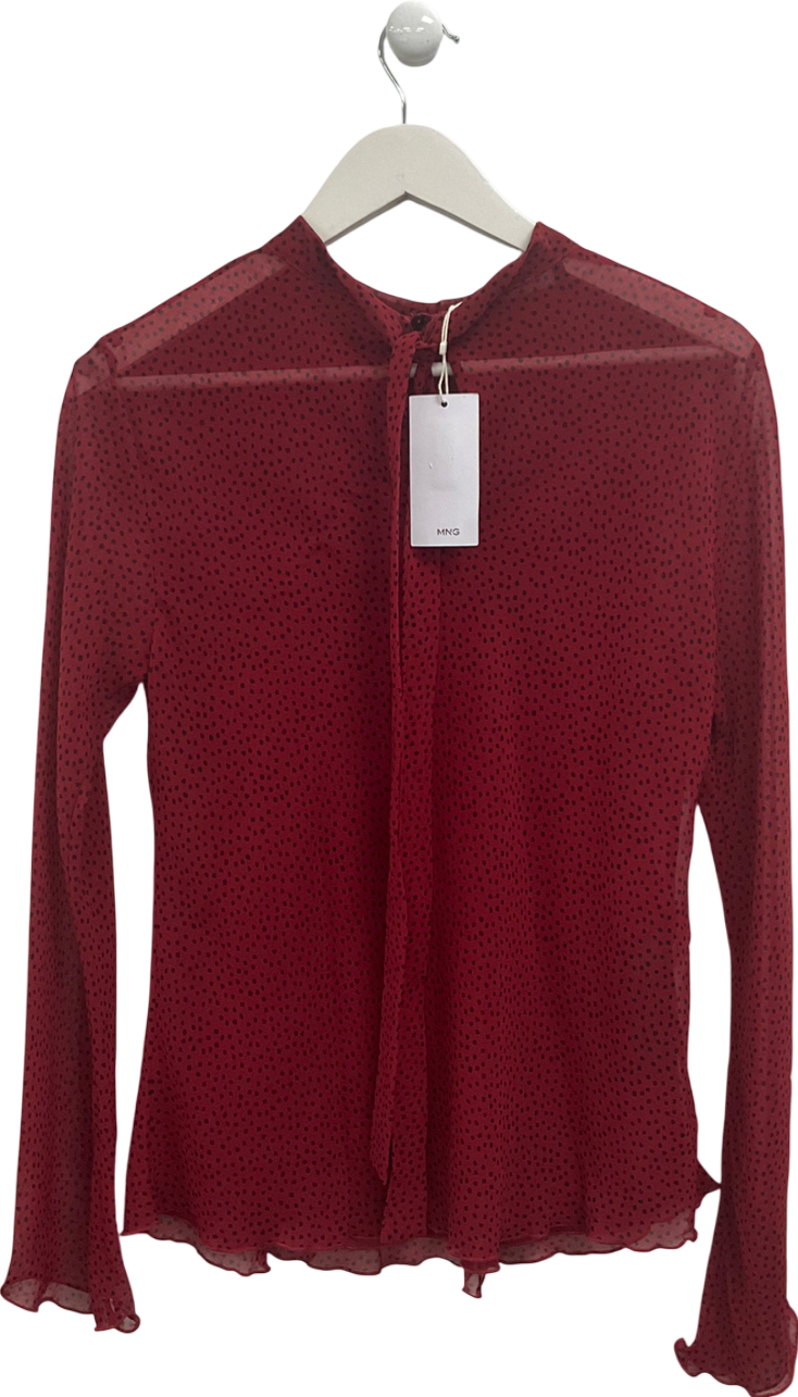 MANGO Red Tie Neck Blouse With Spots UK L