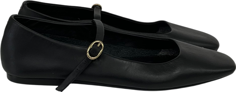 ZARA Black Leather Patent Mary Jane Ballerina Flat Shoes UK 4 EU 37 👠