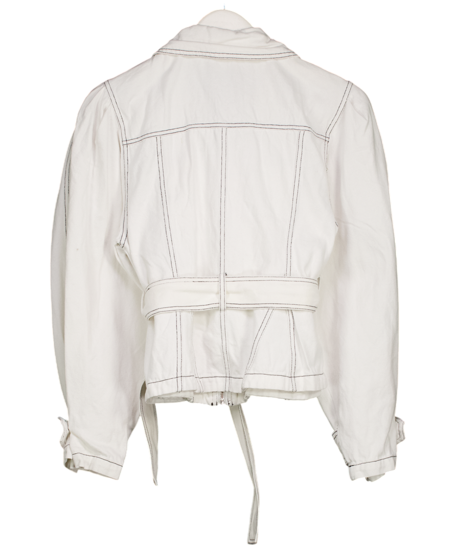 Lovers and Friends White Contrast Stitch Puff Sleeve Belted Jacket UK XS