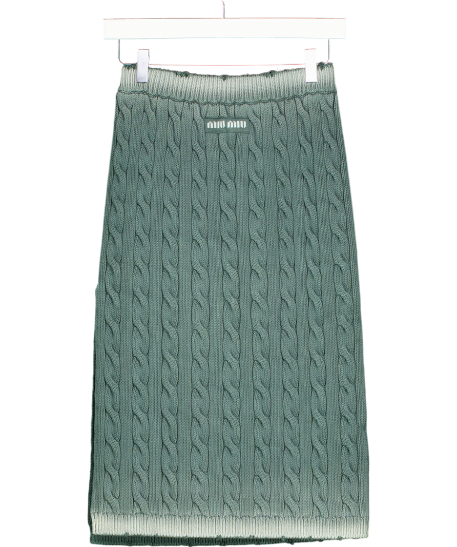 MIU MIU Green Cable-knit Distressed Midi Skirt - Size 36 UK XXS