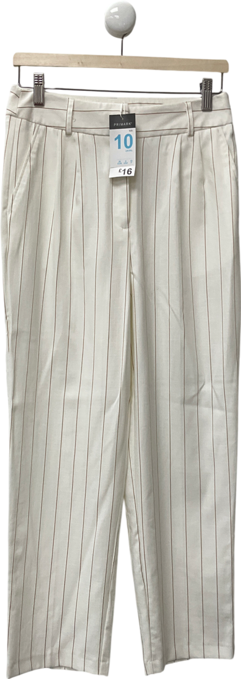 Primark White Striped Linen Trousers UK 10