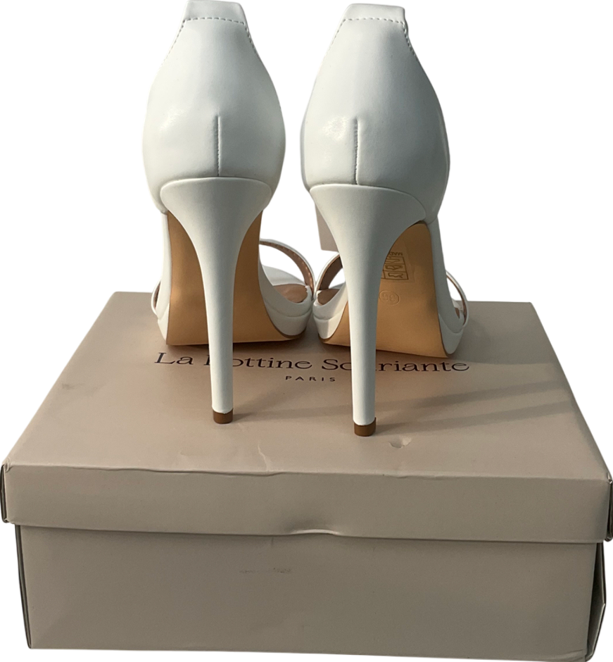 la bottine souriatte Letty Ankle Strap Stiletto Heel In White Faux Leather UK 3 EU 36 👠