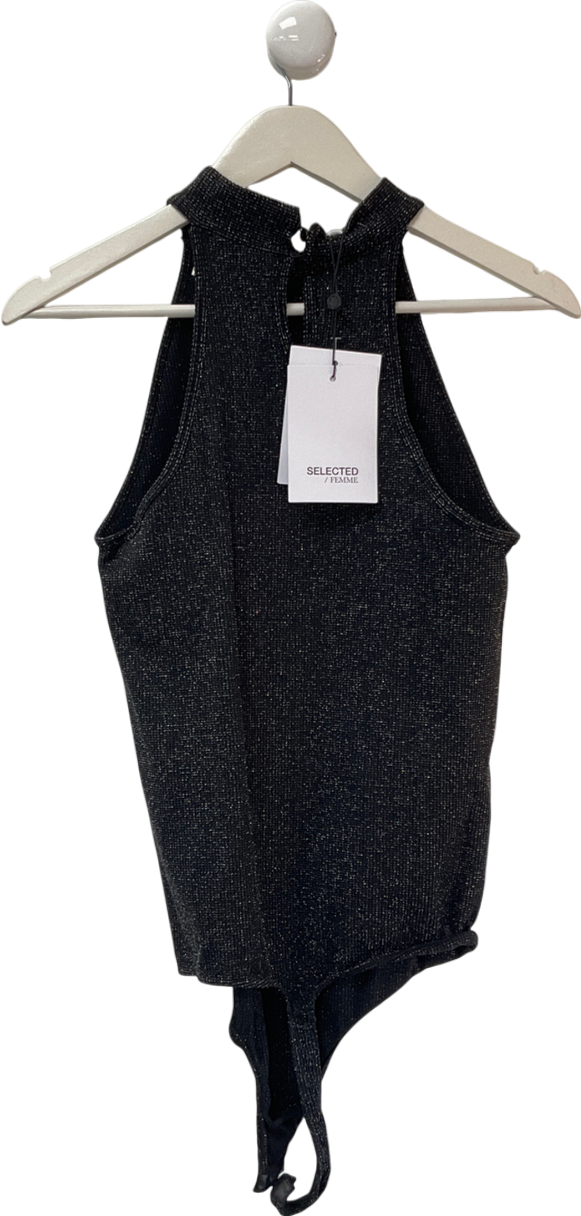 Selected Femme Black Halterneck Glitter Bodysuit UK L/XL