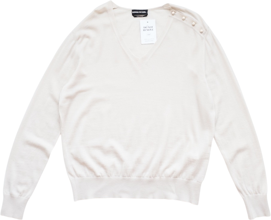 SONIA RYKIEL Cream 100% Virgin Wool Pearl Detail Jumper It42 UK M