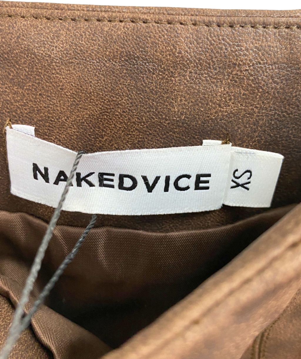 Nakedvice Brown Faux Leather Mini Skirt XS