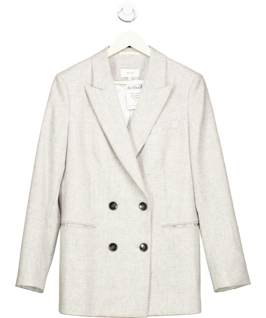 REISS Wool Oversized Double-breasted Blazer In Grey UK 14
