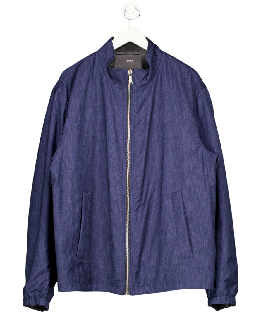 BOSS Black Nappa Leather / Blue Denim Reversible Bomber Jacket 48R UK XXXL