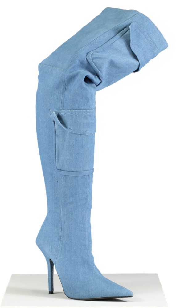 EGO Blue Denim Knee High Boots UK Size 4
